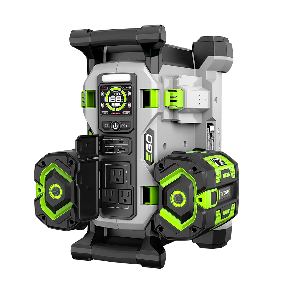 EGO Nexus 1400W portable power station with two 56V ARC Lithium batteries, official EGO product image