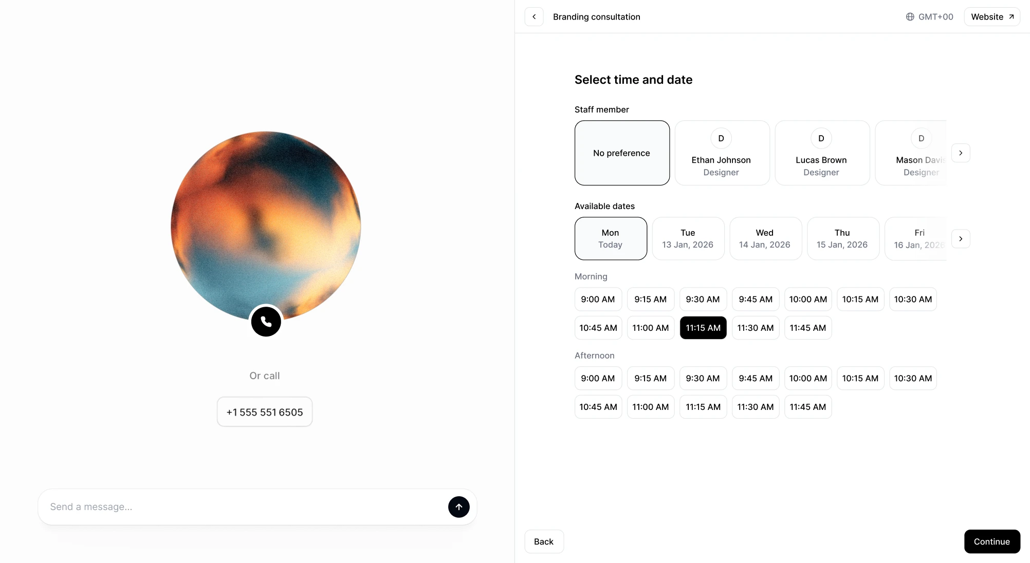 ElevenLabs Reception booking screen, official product image